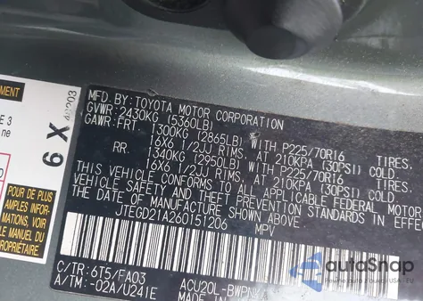 2006 Toyota Highlander z USA, uszkodzony, nr VIN JTEGD21A260151206